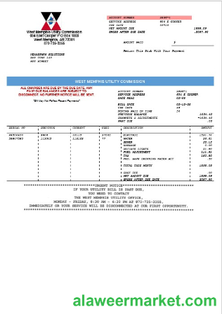 USA West Memphis business utility commission utility bill Word and PDF template